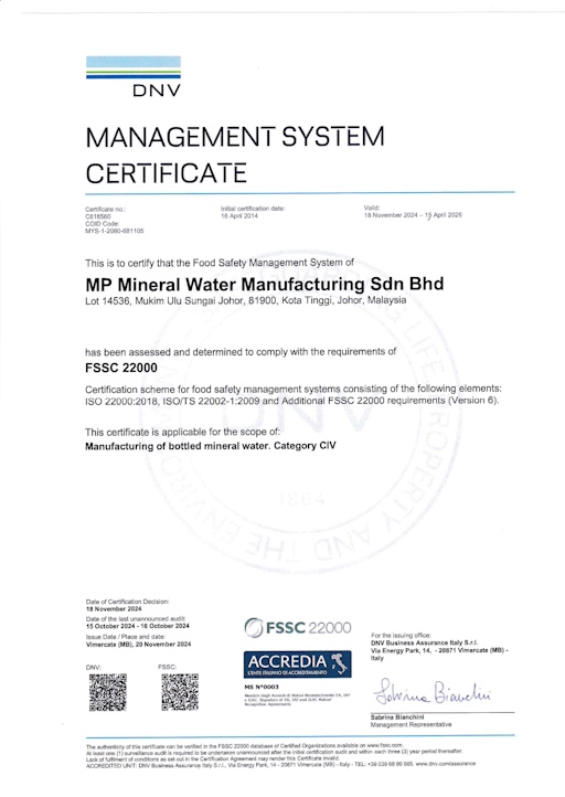 Food Safety System Certificate - FSSC 22000 Food Safety System Certificate - FSSC 22000